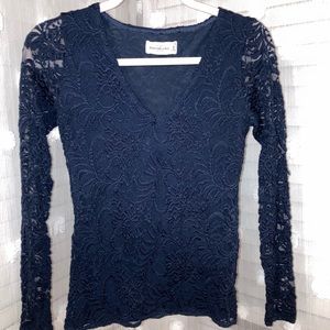 dark blue lace long sleeve top
